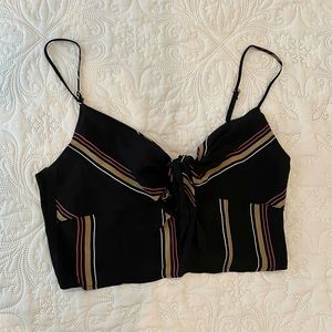 Blue Life black striped front tie crop top